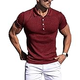 Collared Muscle Polo Shirts Men Slim Fit Textured Knit Polo Shirts Short Sleeve Button Down Shirts Casual Stylish