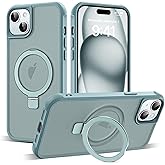 SKYLMW Compatible with iPhone 15 Case with Invisible Magnetic O-Ring Stand Military-Grade Translucent Case for iPhone 15 6.1" [Compatible with Mag-Safe][Great Grip Feeling], Blue