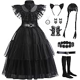 Black Costume Dress Kids Girls Black Cosplay Halloween Party Dress Up Gothic Costume with Accessories