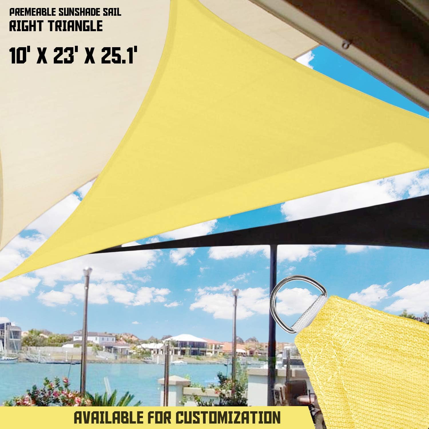 TANG Sunshades Depot 10' x 23' x 25' Canary Yellow Right Triangle Sun Shade Sail