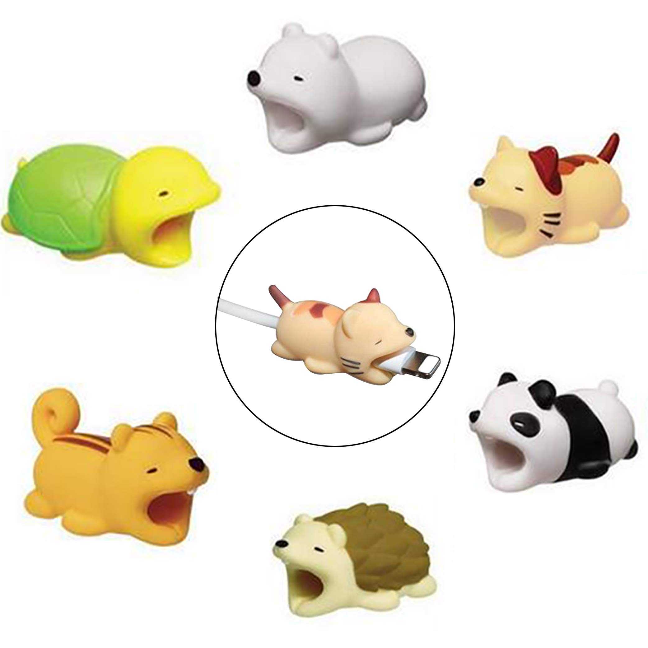 Supfox Compatible Animal Cable Bites for iPhone Cable Cord, Charge Cable Saver and Fixer Charge Cable Saver Chewers Cute Animal Bite Cable Accessory Pack (6 pcs)