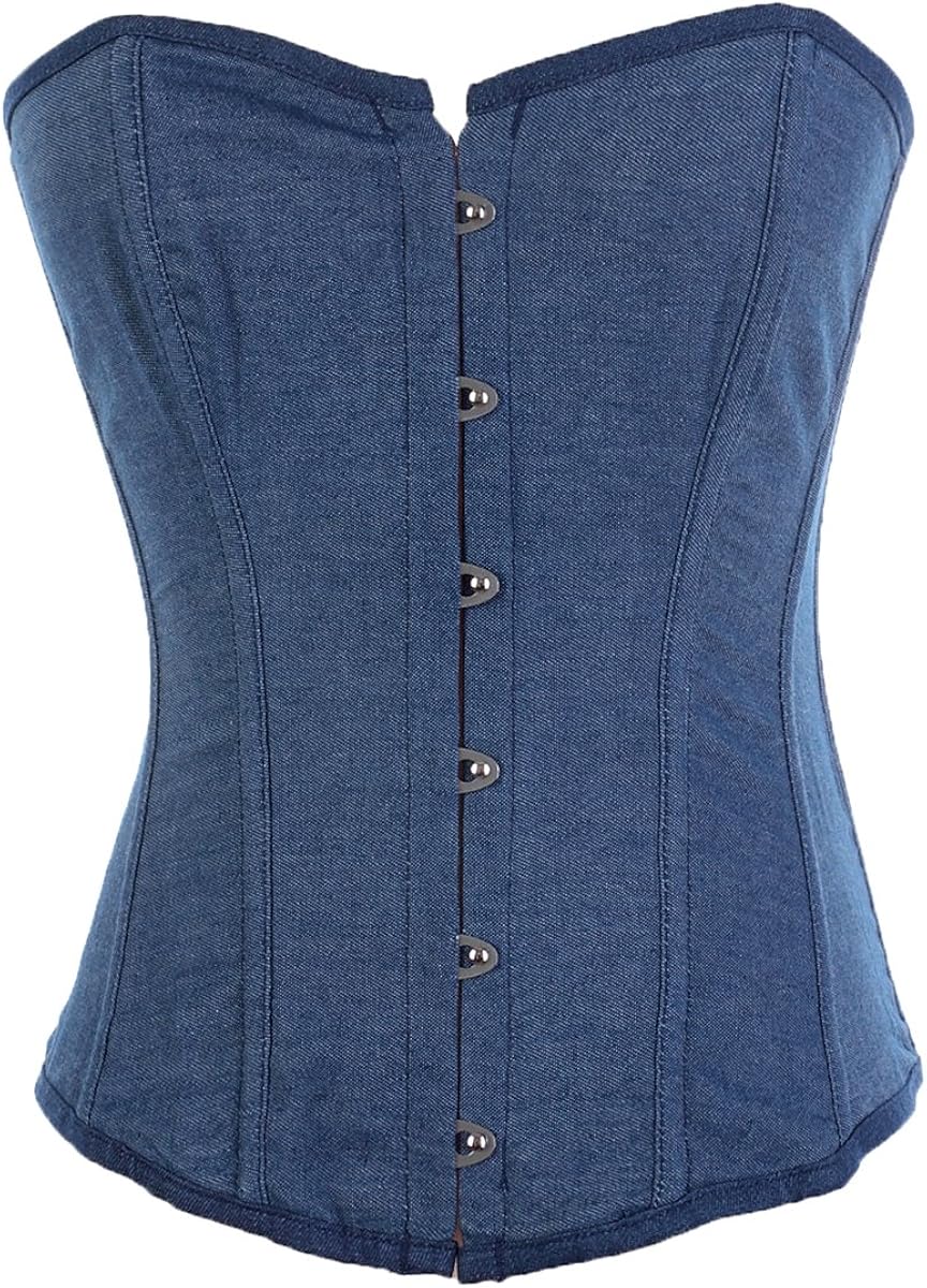 JL Corset Ladies Denim Jean Lace up Overbust Boned Corsets TOP Amazon