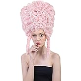 HPO Adult Women's Baroque French Revolution Queen Mary Wig, Pink Color, Flame-Retardant Synthetic Fiber