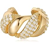 LADYGD Ear Cuff Earrings for Women 14K Gold Plated Cubic Zirconia Sparkling Hollow Trendy Huggie Ear Cuffs Non Piercing | Clip On Cartilage | Single