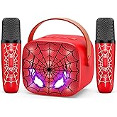 Mini Karaoke Machine Toys Gifts: Kids Toys Christmas Birthday Gifts for 4 5 6 7 8 9 Years Old Girl Boy Stocking Stuffers LED Portable Bluetooth Speaker with 2 Wireless Microphone Girl Gift Age 3-12+