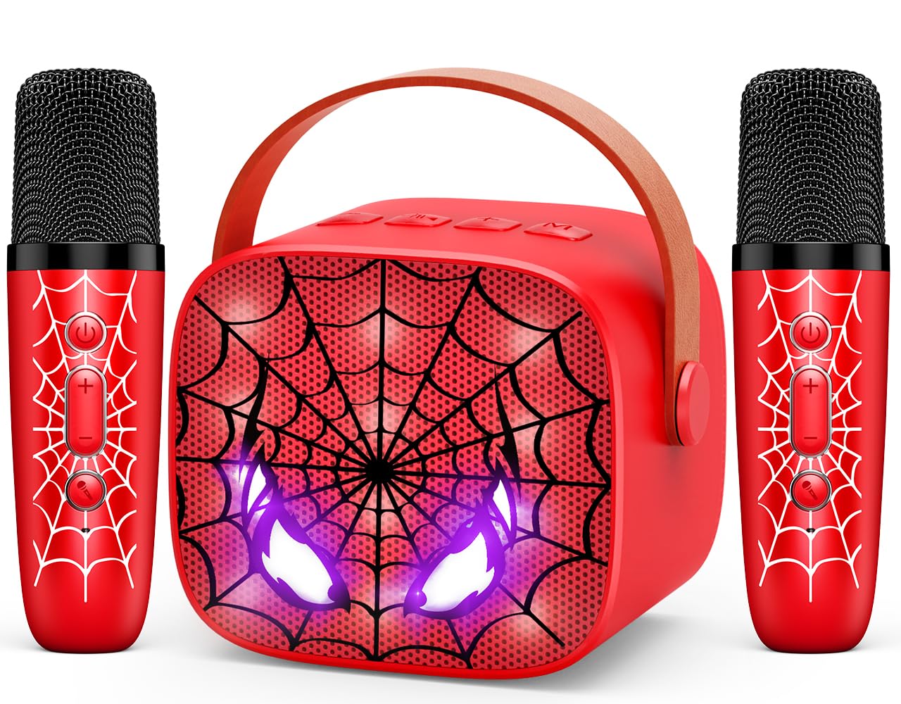 Photo 1 of Mini Karaoke Machine Toys Gifts: Kids Toys Easter Birthday Gifts for 4 5 6 7 8 9 Years Old Girl Boy LED Portable Bluetooth Speaker with 2 Wireless Microphone Girl Boy Kid Adult Gift Age 3-12+