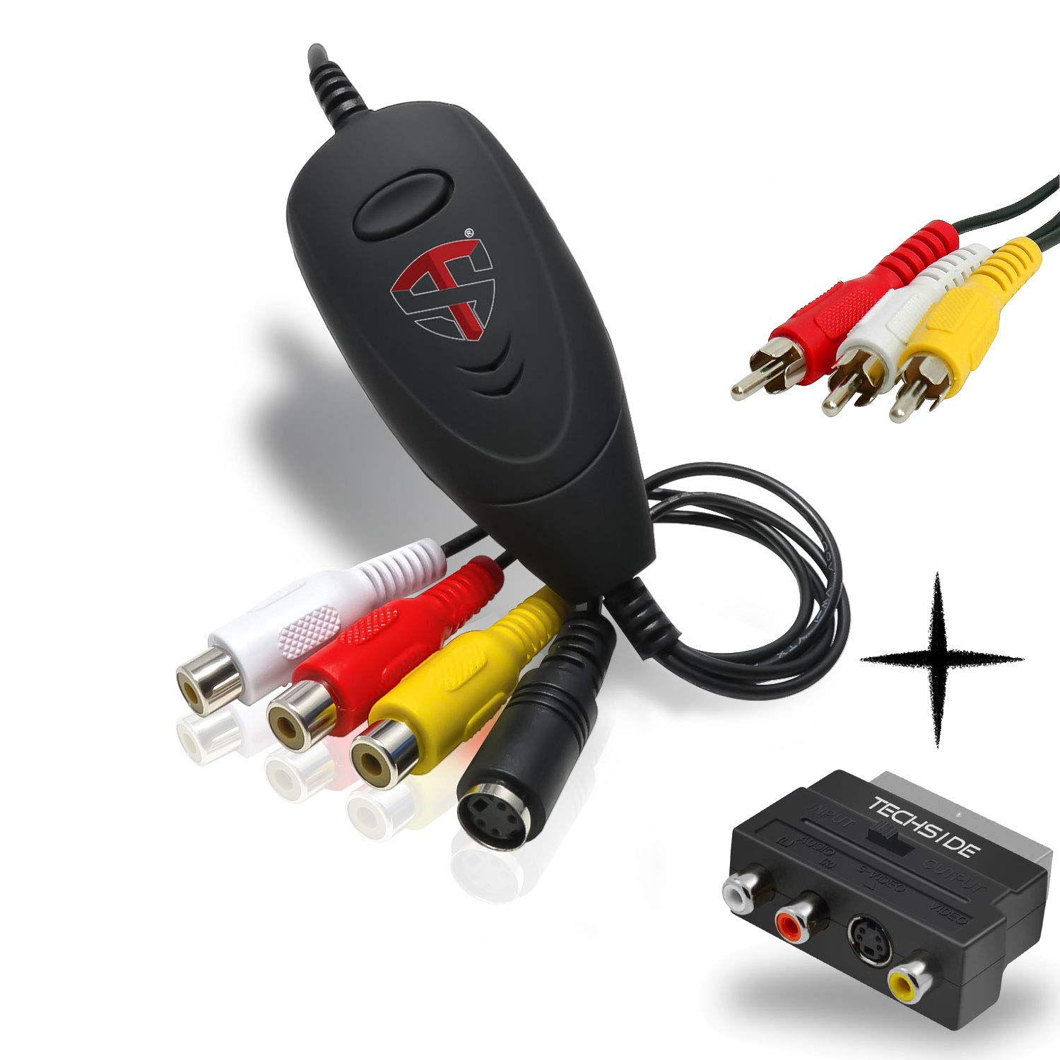 TechSide Capture Card 2025: VHS to Digital Converter USB 2.0 for VHS / Hi8 / mini DV, Windows 11/10 Compatible, Converts Tapes from vcr player to MP4 Digital Formats (Includes SCART + RCA Cables)