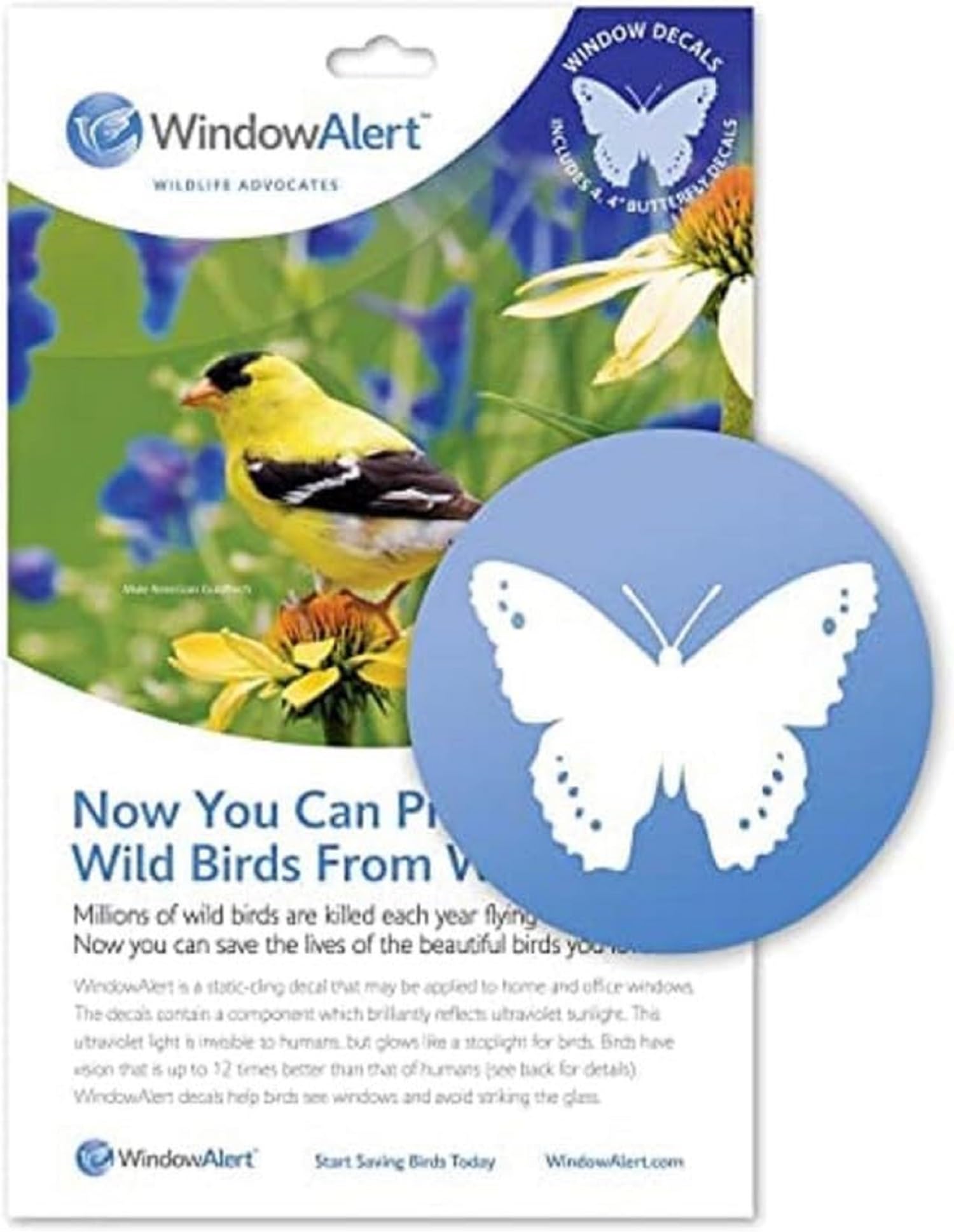 WindowAlert Butterfly Anti-Collision Decal - UV-Reflective Window Decal to Protect Wild Birds from Glass Collisions - Made in the USA
