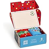 Happy Socks Christmas Tree and Santa Collection- for Men and Women, Made with Sustainable Cotton- Holiday Styles-Size Small/Medium (2-Pack with Gift Box)