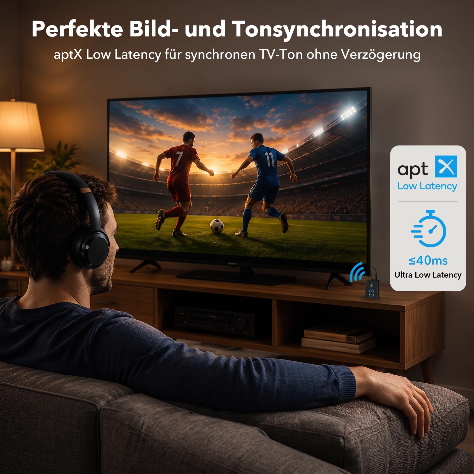 1Mii ML300 Bluetooth 5.3 Adapter für TV und Kopfhörer, 2-in-1 Sender Empfänger, Bluetooth Transmitter mit Dual Link, aptX Adaptive/HD Low Latency, 3,5mm Klinke AUX für Stereoanlage 5