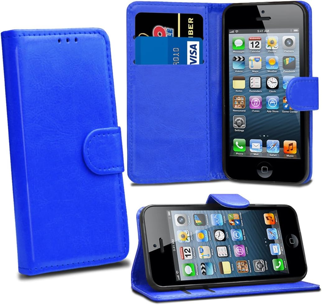 GAPlus iPhone SE 5 5S Case Premium Leather Flip Wallet Case Cover Pouch For iPhone SE 5 / 5S and Screen Protector With Polishing Cloth And Stylus (Blue) - Image 3