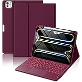 Hamile for iPad Pro 11-inch Case with Keyboard (M5/M4) - Magnetic Wireless Detachable Keyboard with Multi-Touch Trackpad 7 Color Backlit Stain Proof Folio Cover for Pro 11 Inch 2025 2024 - Dark Cherry