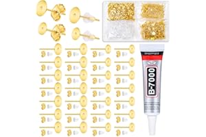 Jewelry Glue with Hypoallergenic Earring Posts and Backs, 1002Pcs Gold Steel Earring Posts Blanks with Rubber Earring Backs f