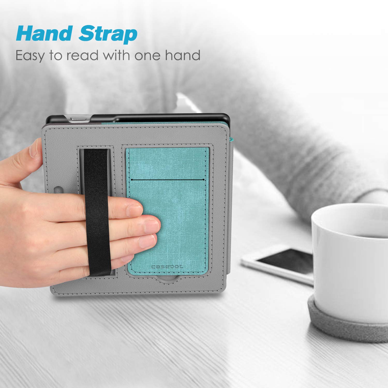 CaseBot Stand Case for Kindle Oasis (10th/9th Generation, 2019/2017 Release) - Premium PU Leather Sleeve Cover with Card Slot and Hand Strap, Turquoise
