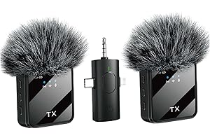 Wireless Microphones, 3 in 1 Lavalier Microphone with Noise Cancellation 3.5 mm Microphone 2 Pack Mini LED Display Mic for In