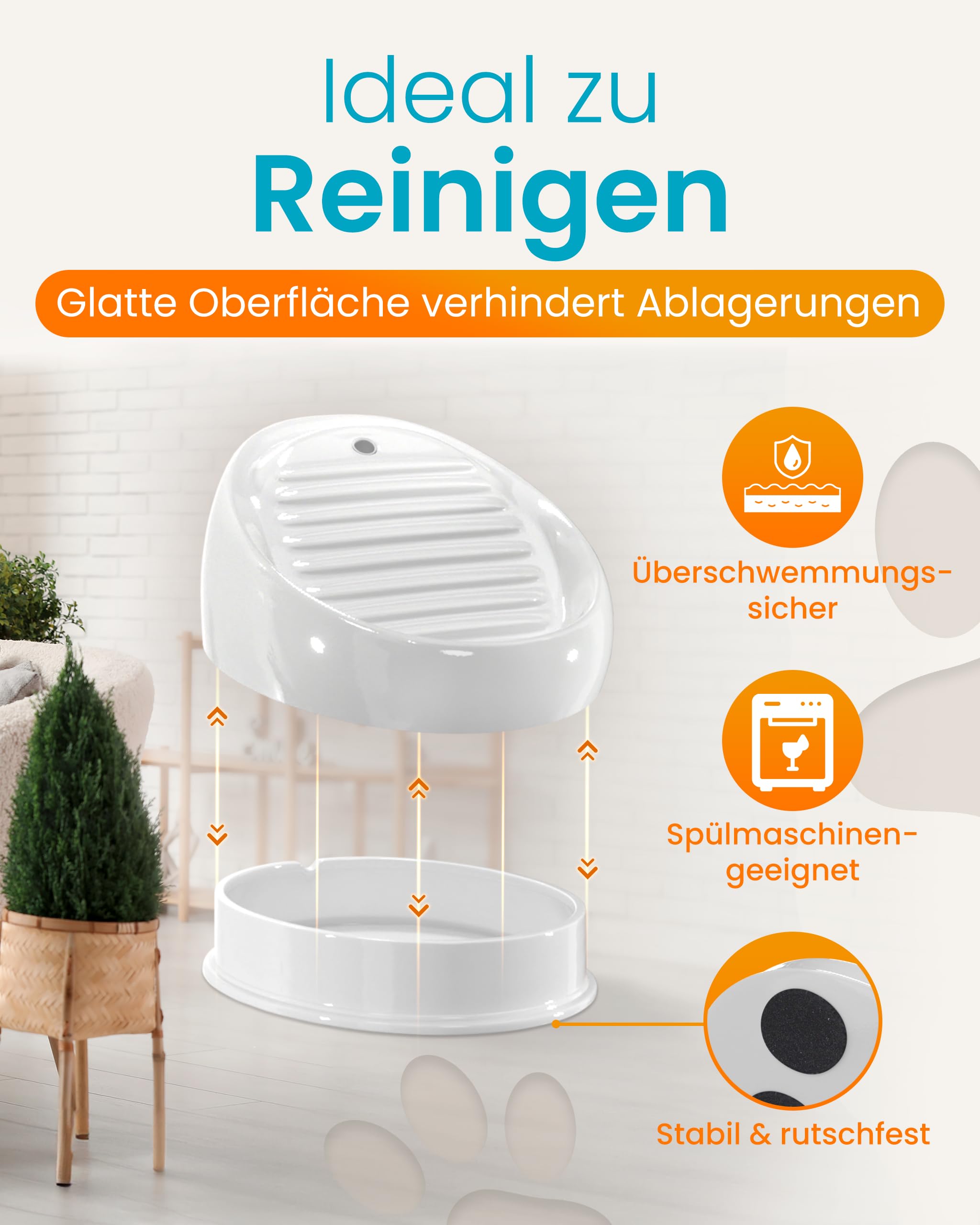 Lucky-Kitty Trinkbrunnen für Katze grau I Katzenbrunnen Keramik Handarbeit, hygienisch I Kein Aufladen, kein Filter-Tausch I Trinkbrunnen leise & energiesparend I Wasserspender Katzen plastikfrei 6