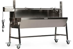 TITAN GREAT OUTDOORS Ash & Ember 25W Stainless Steel BBQ Rotisserie Grill with High Efficiency Windscreen, 4 RPM Rotation Speed, Rated 125 LB for Large Game, Portable Electric Outdoor Roaster