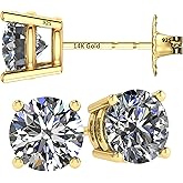 Central Diamond Center 14K Hypoallergenic Solid Gold Post Swarovski Zirconia Stud Earrings-Premium Comfort, No Irritation-Classic Gift for Sensitive Ears (Various Sizes)