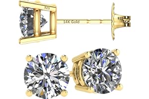 CENTRAL DIAMOND CENTER 14K Solid Gold Post & Silver Simulated Diamond Stud Earrings-cubic zirconia earrings studs .30ct to 8.00ct