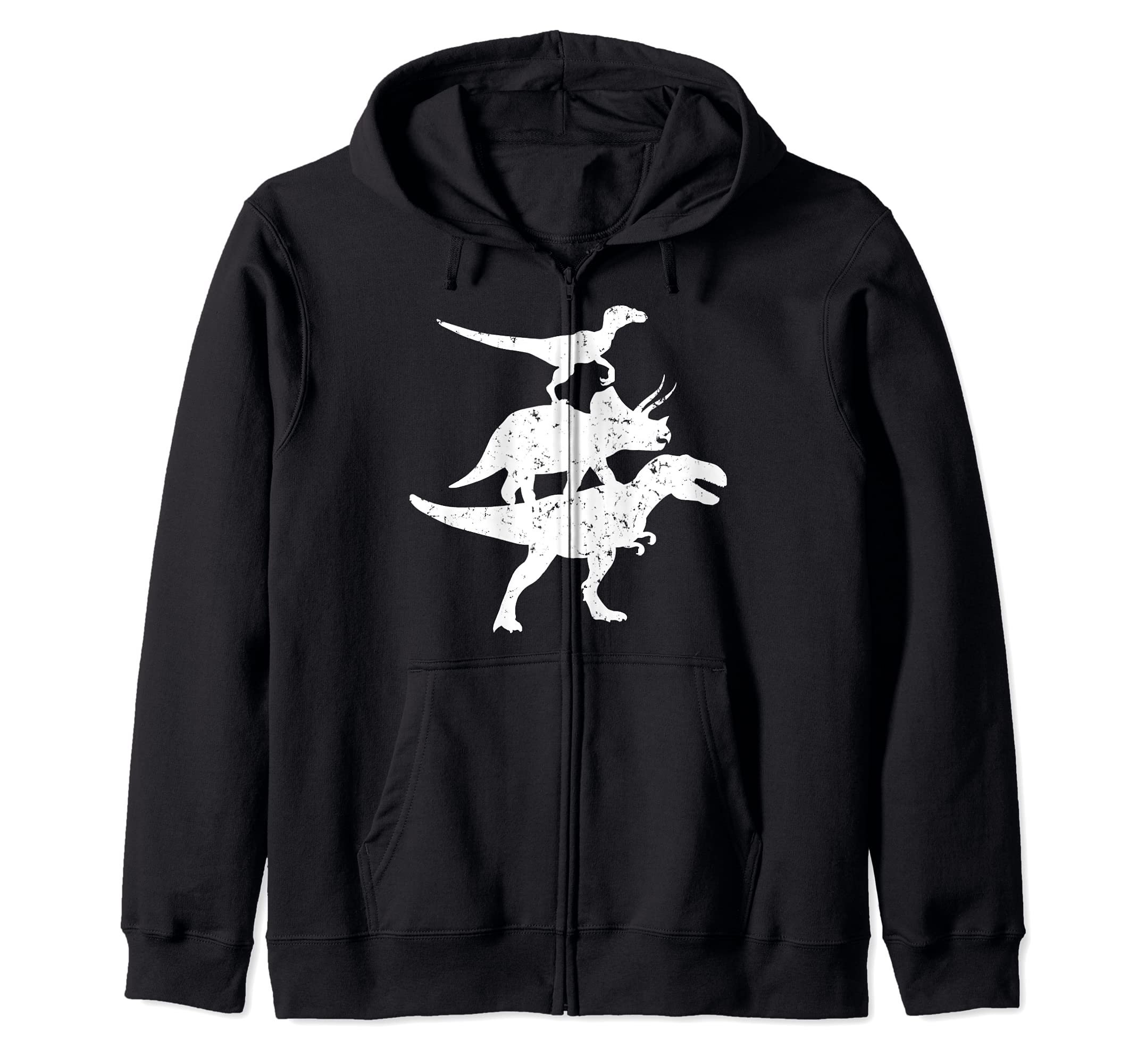 Dinosaurs Velociraptor T-Rex Triceratops Design Zip Hoodie