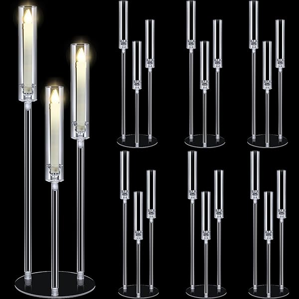 LAYHIT 6 SET WEDDING 3 ARM ACRYLIC CANDELABRA...