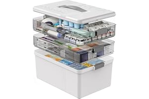 Gifhomfix 3 Tier Medicine Cabinet Organizer Large Capacity Medicine Organizer, Portable Medicine Box with Handle, Multipurpose Medical Box with Removable Tray, First Aid Boxes Empty, White