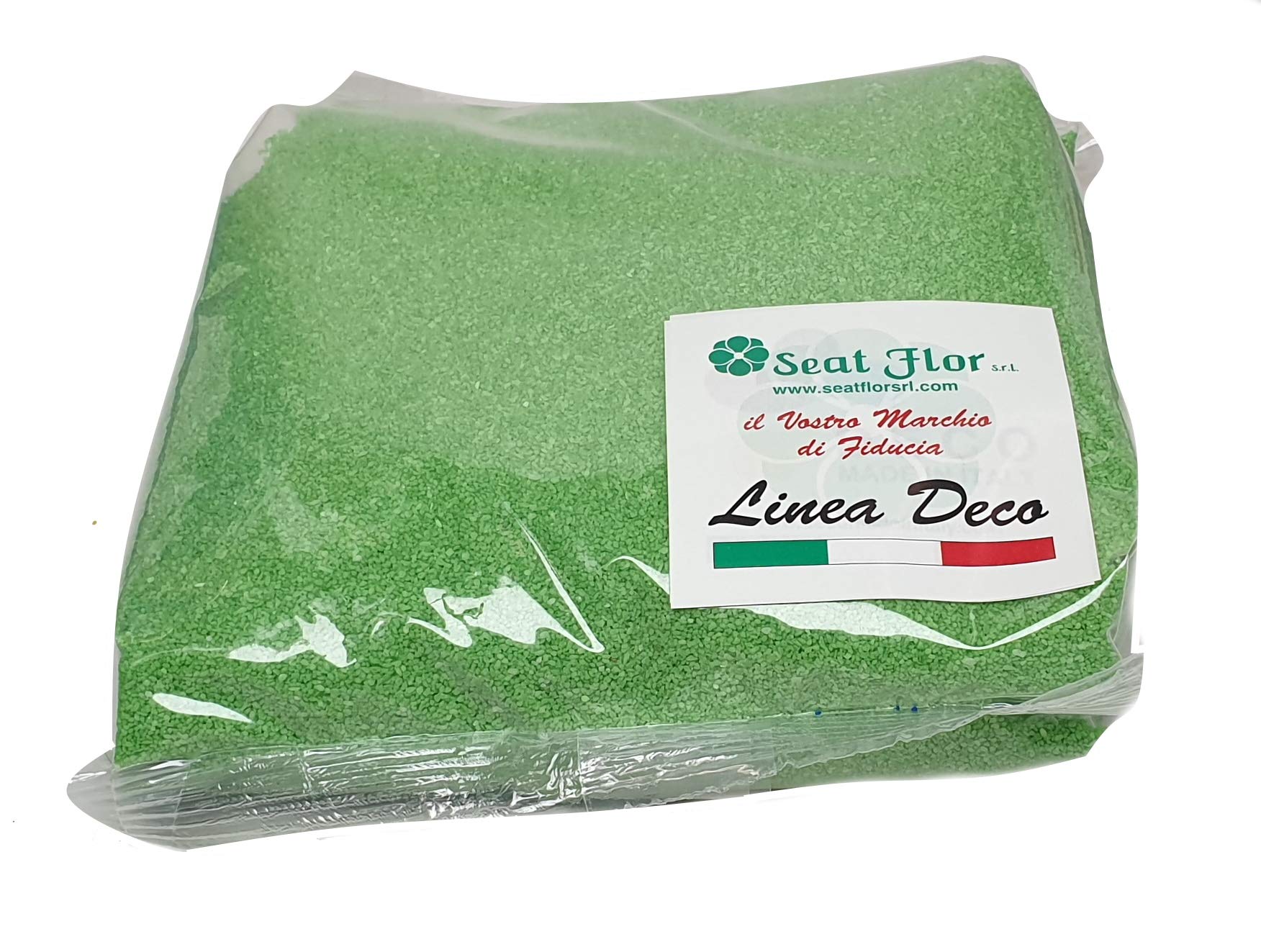 Seat Flor SRL Coloured Sand, Coloured Sand, Bag Sand, Sand for Decoration of Vases 0.5 mm Bag of 1 kg (25 Colours Available) (Green, Sand 0.5 mm)