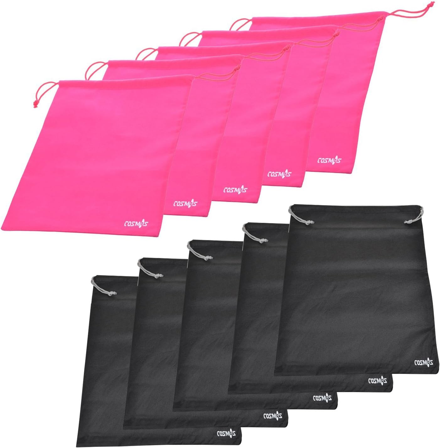 Cosmos 10 PCS Non-Woven Drawstring Shoe Bags, 13-3/4 x 11 inches & 17-1/2 x 13-1/2 inches (Black and Hot Pink): Home & Kitchen