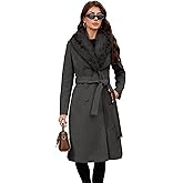 PAPILLON D'OR WEAR YOUR WINGS Women's Long Wool Coat - Double-Breasted Belted Trench with Detachable Faux Fur Collar