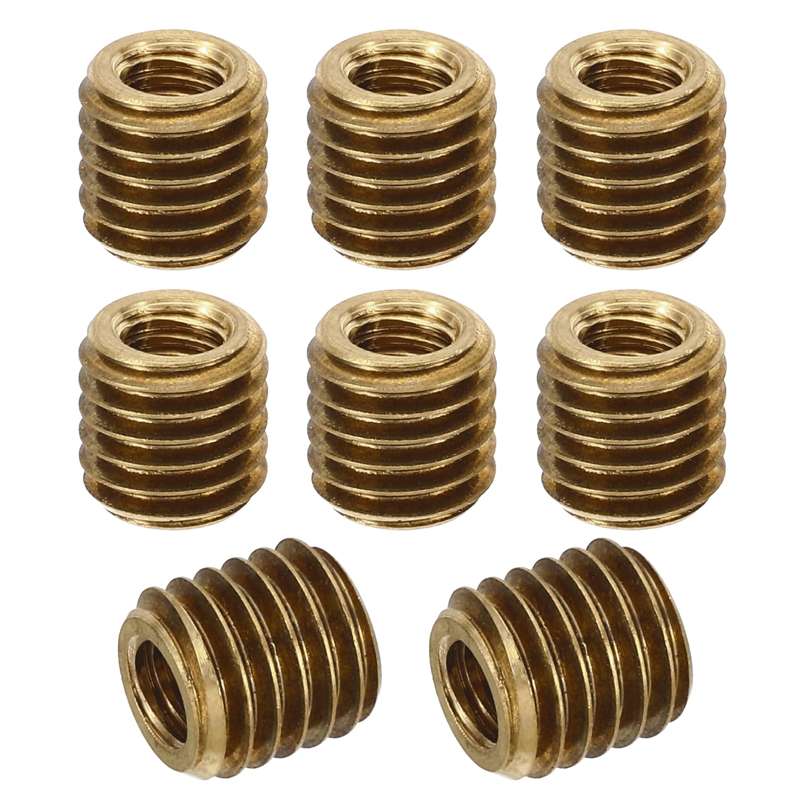 PATIKIL M10xM6x10mm Brass Threaded Repair Insert Nut, 8 Pcs Male to Female Thread Sleeve Inserts Reducing Nut Adapter Reducer Screw Sleeves, Gold Tone — image 1