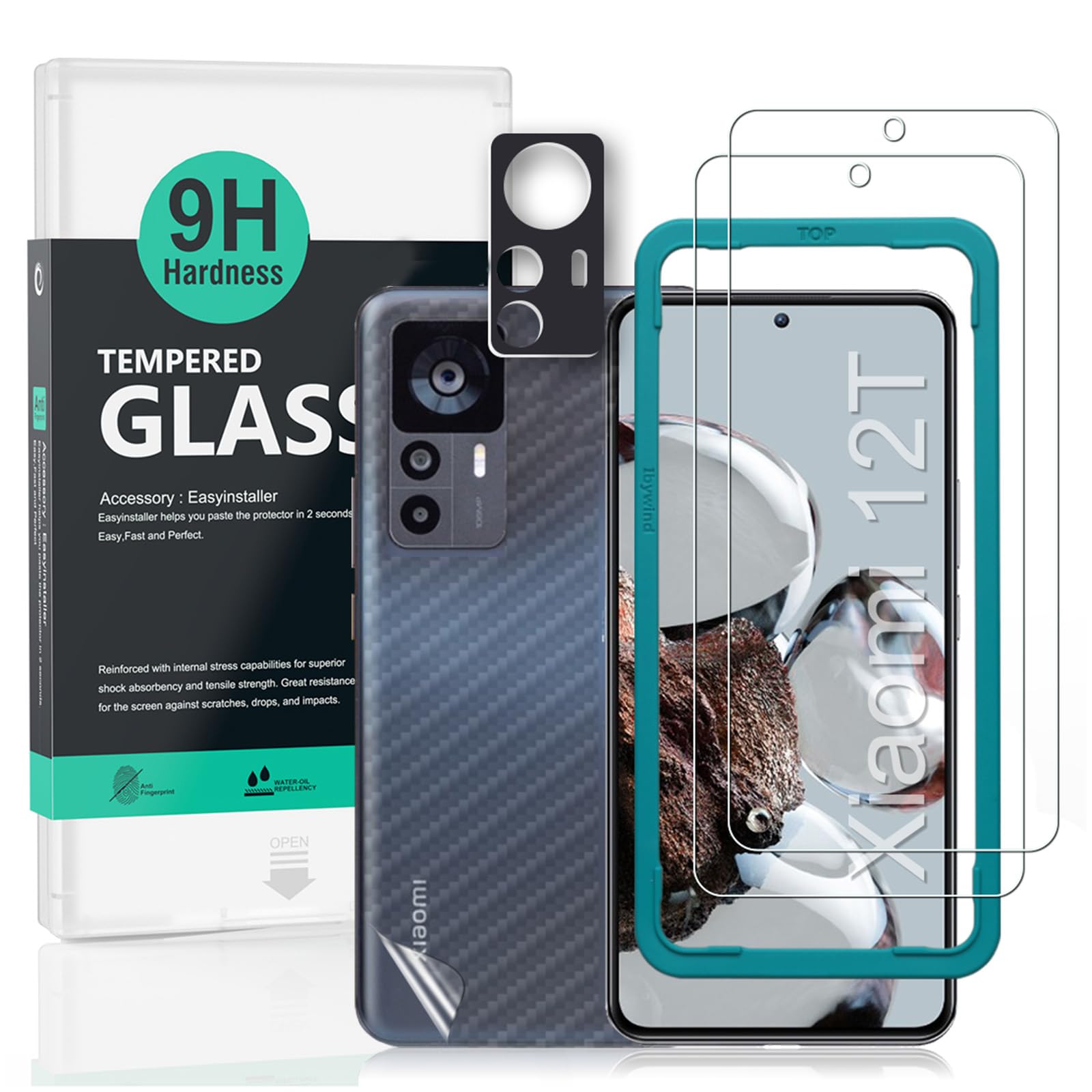 Ibywind Screen Protector For Xiaomi 12T 5G 6.67"[2 Pack],9H Hardness Tempered Glass,With 1Pc Camera Lens Protector,Easy to Install