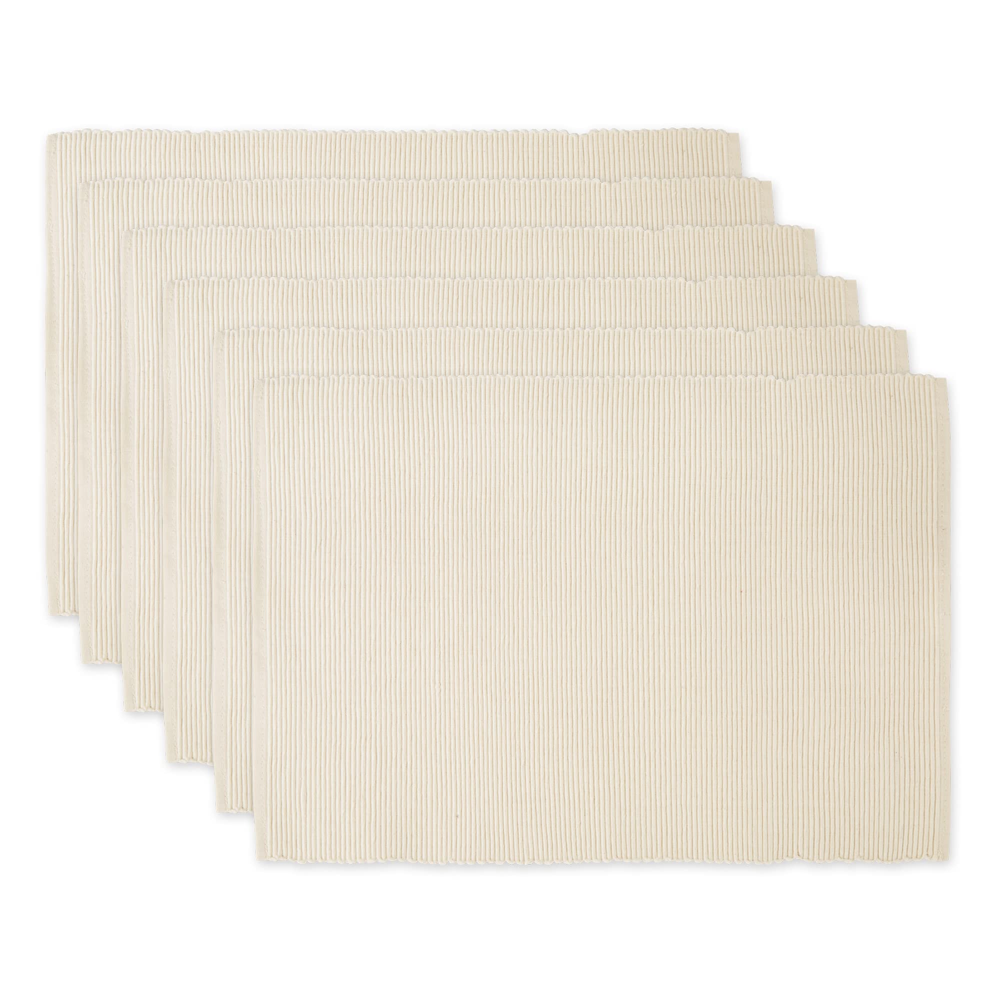 DII Basic Everyday Ribbed Tabletop 100% Cotton, Placemat Set, 13x19, Natural, 6 Piece
