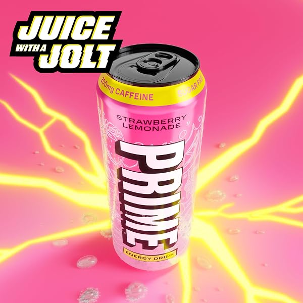 PRIME ENERGY STRAWBERRY LEMONADE, SUGAR FREE ENERGY DRINK, 200MG CAFFEINE AND 355MG OF ELECTROLYTES FOR HYDRATION, LOW CALORIE, VEGAN, GLUTEN FREE,16 FLUID OUNCE, 12 PACK