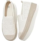 Shupua Womens Slip on Shoes Stylish Lace Casual Loafers Lightweight Platform Sneakers Comfortable Spring Flat Shoes for Office, Work