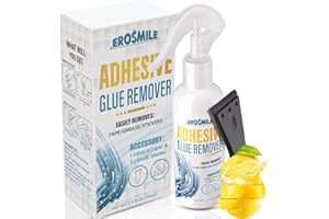 EROSMILE Adhesive Remover, Sticker & Glue Removal Spray Kit with Plastic Scraper, Quickly Removes Stickers, Labels, Glues, Grease for Window Wood and More - 3.3 fl oz