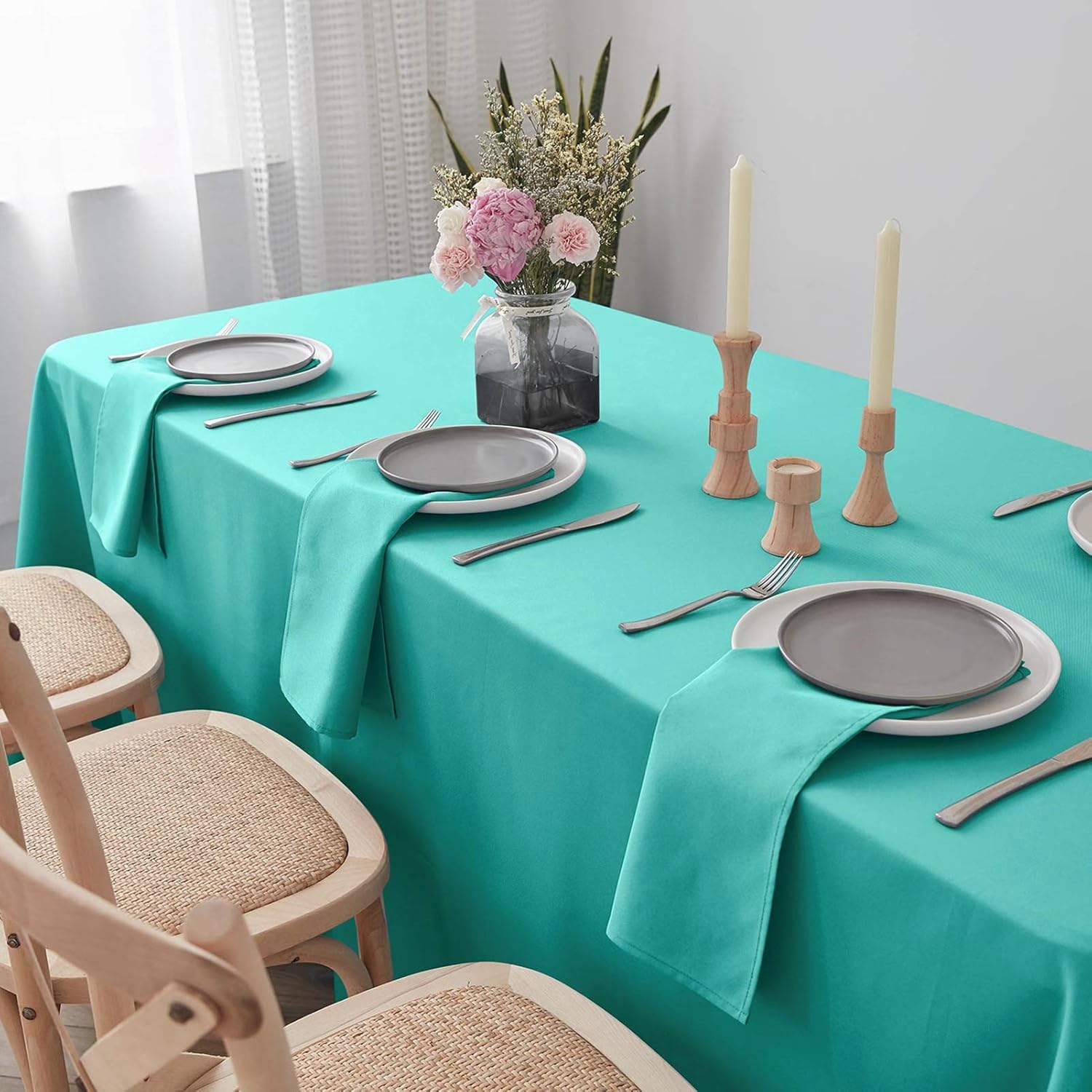 VEEYOO Cloth Napkins - Set of 12 Pieces 17 x 17 Inch Solid Polyester Table Napkins - Soft Washable and Reusable Dinner Napkin for Weddings, Parties, Restaurant (Turquoise Napkins Cloth): Home & Kitchen
