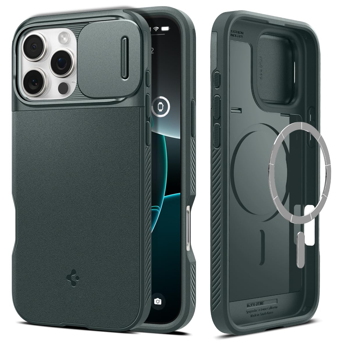 Spigen Optik Armor MagFit Designed for iPhone 16 Pro Max Case [Military-Grade Protection] Compatible with MagSafe - Abyss Green