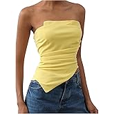 Milumia Women's Ruched Strapless Tube Top Asymmetrical Hem Slim Fitted Summer Tops