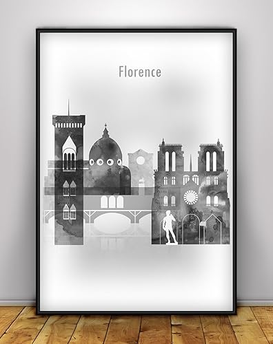 Black And White Florence Wall Art Print Travel Skyline Europe City