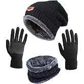 HINDAWI Winter Hat Scarf Gloves Slouchy Beanie Snow Knit Skull Cap Touch Screen Mittens Circle Scarves for Women Men
