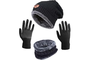 HINDAWI Winter Hat Scarf Gloves Slouchy Beanie Snow Knit Skull Cap Touch Screen Mittens Circle Scarves for Women Men