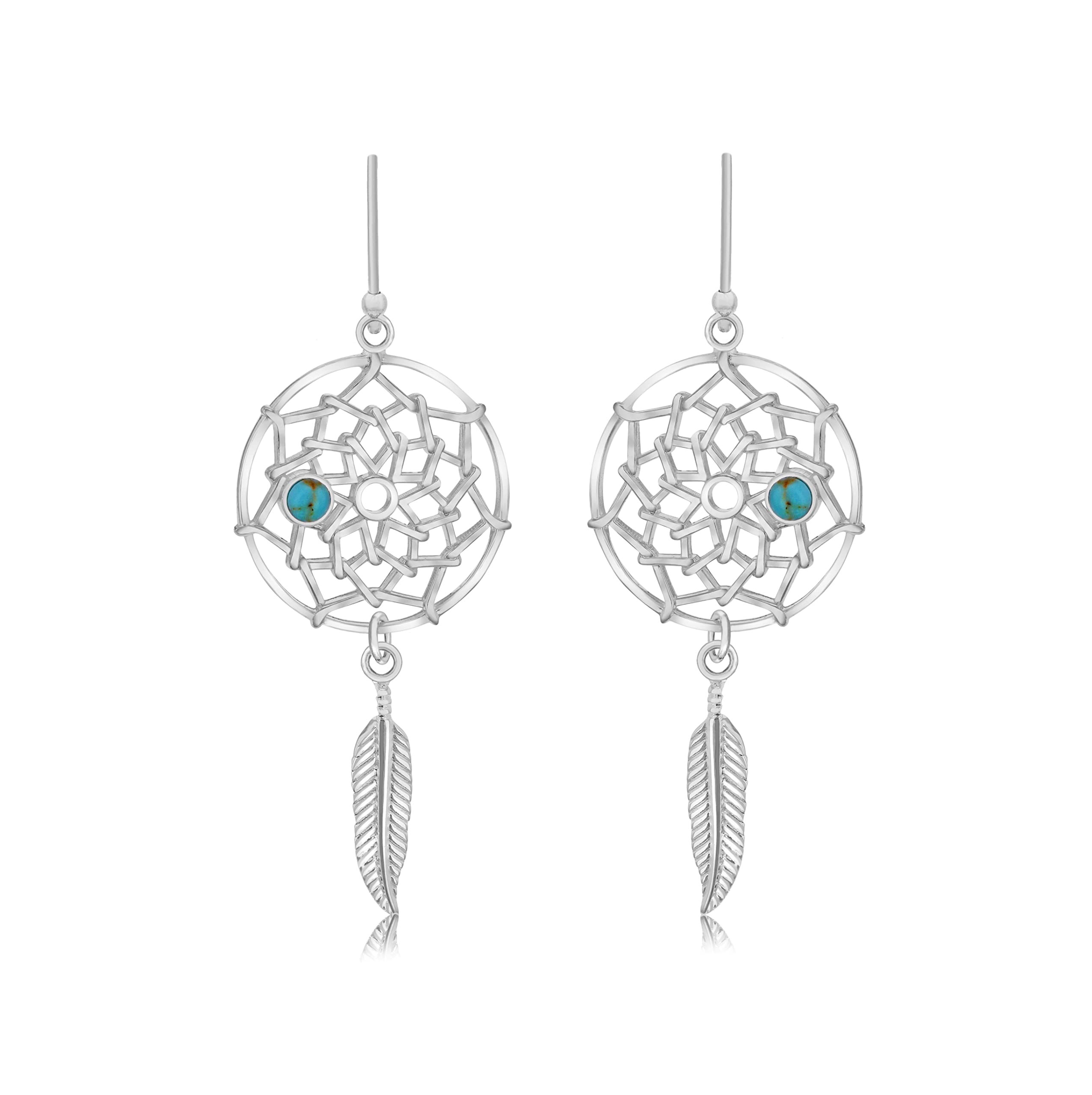 Tuscany Silver Women's Sterling Silver Turquoise Dream Catcher Drop Earrings
