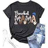 Baseball Game Day Tshirt Women Funny Letter Print Baseball Mom Shirt Vintage Graphic Tee Casual Short Sleeve Tops