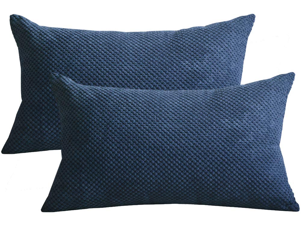 Lutanky Corduroy Cushion Covers (Pack of 2) Super Soft Rectangle Pineapple Grid Throw Pillow Cases for Sofa Bedroom Home Decor （30 x 50 cm）(dark blue, 2 Pieces)