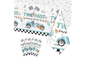 Rejoice Bunny 3PCS Two Fast Tablecloths for Kids Boys 2nd Birthday Party Decorations Two Fast Two Curious Racing Car Bday Table Cover Disposable Plastic Party Table Cloth -54x108in