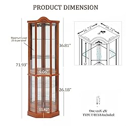 Firscook Lighted 3-Side Glass Display Curio