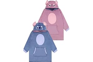 Disney Lilo and Stitch Reversible Blanket Hoodie, Stitch and Angel Girls Hooded Blanket, Fleece Hoodie, Multicolour One Size 