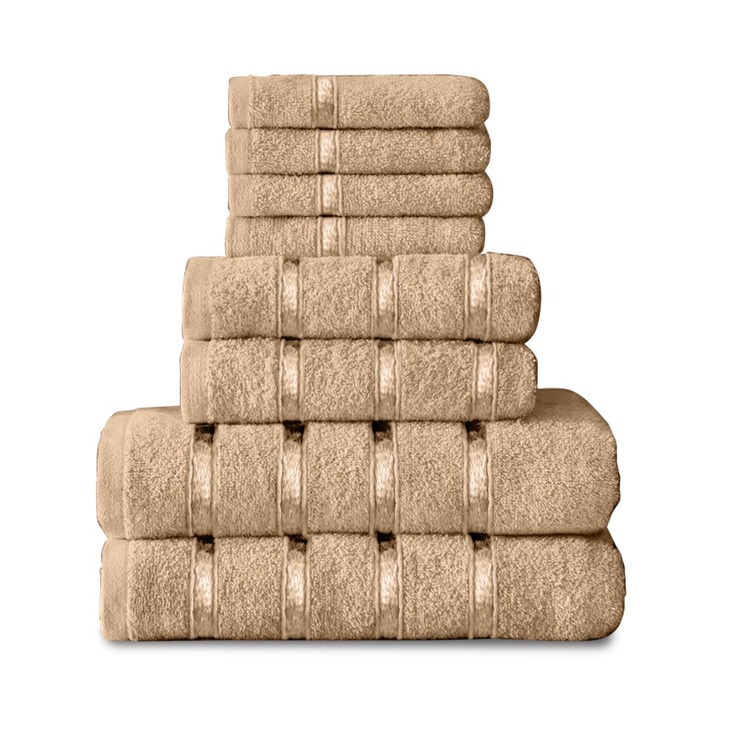 GC GAVENO CAVAILIA 8 Piece Towel Bale Set, Quick Dry Highly Absorbent Cotton Towel Sets Bathroom, Natural Towels Sets 450 GSM, 4x Face Towel 2x Hand Towels 2x Bath Towels — image 1