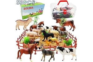 BOLZRA Farm Animal Figurines, Realistic Plastic Animals Toys with Fences Building Blocks, Farm Figures Playset Educational Birthday Gift for Kids & Toddlers, 53 PCS