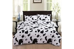 PERFEMET Cow Print Bedding Comforter Set Cartoon Milk Cow Print Bedding Set Reversible Plaid Grid Bed Sets for Kids Teens Boys Girls (Twin/Twin XL Size, Black and White)